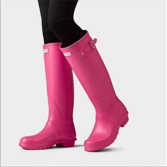 Hunter Original Kids Pink Gloss Boots, Size 4 - Picture 2 of 11